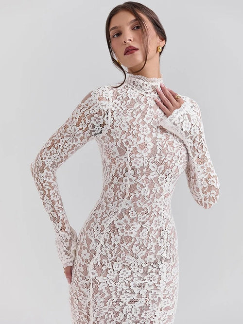 Robe Midi Ajustée en Dentelle Sienna