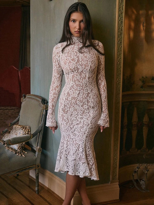 Robe Midi Ajustée en Dentelle Sienna