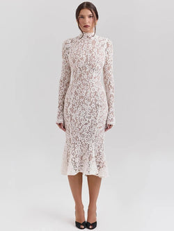 Robe Midi Ajustée en Dentelle Sienna