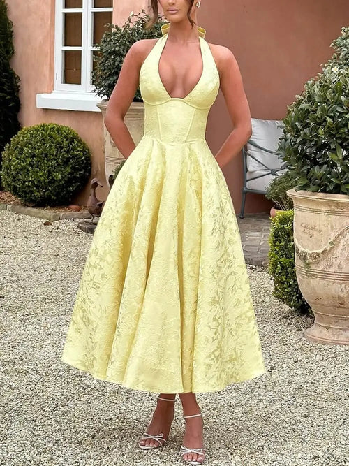 Robe Midi Jacquard à Col Halter Élise