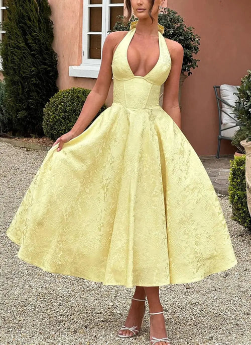 Robe Midi Jacquard à Col Halter Élise