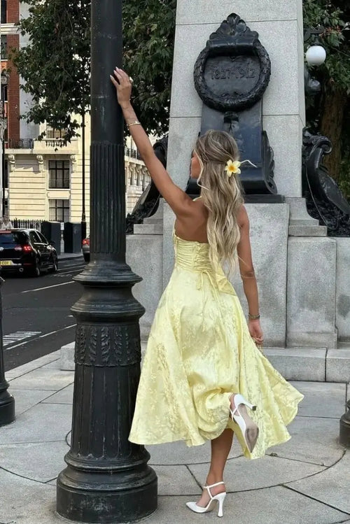Robe Midi Jacquard à Col Halter Élise