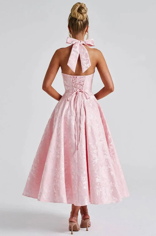 Robe Midi Jacquard à Col Halter Élise