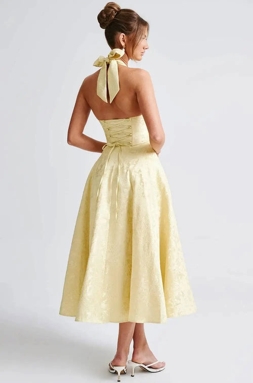 Robe Midi Jacquard à Col Halter Élise