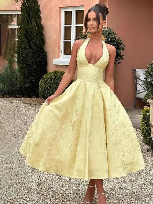 Robe Midi Jacquard à Col Halter Élise