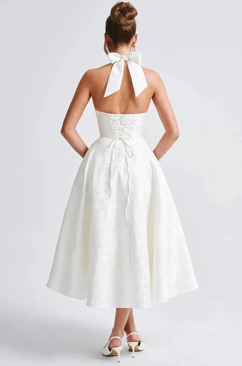 Robe Midi Jacquard à Col Halter Élise