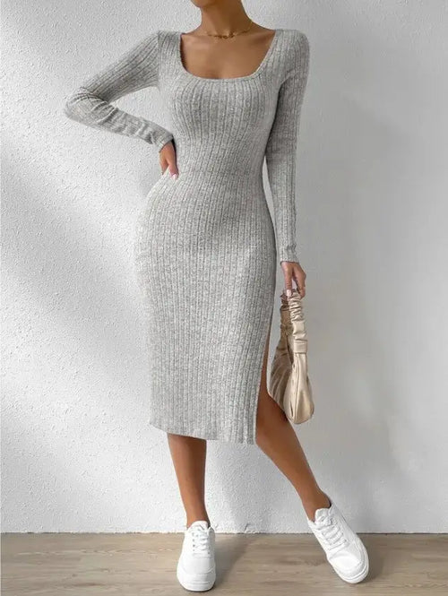 Robe Midi Moulante en Maille Côtelée Laurène - Gris / XS