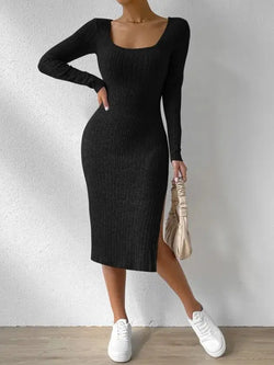 Robe Midi Moulante en Maille Côtelée Laurène - Noir / XS