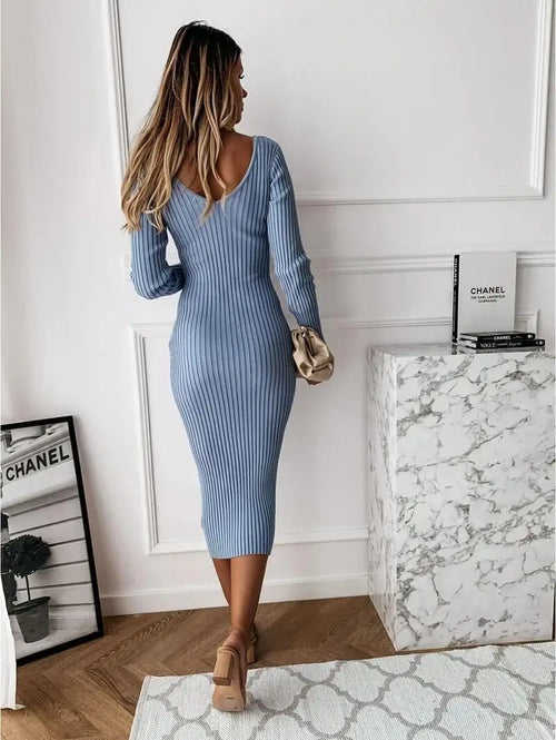 Robe Midi Moulante en Maille Côtelée Solène