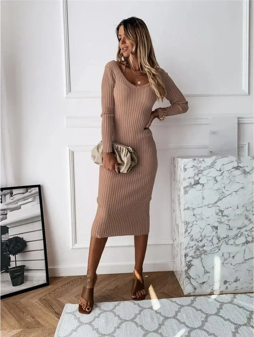 Robe Midi Moulante en Maille Côtelée Solène