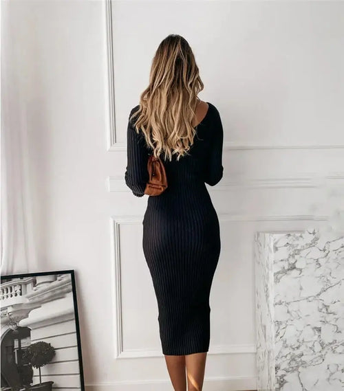 Robe Midi Moulante en Maille Côtelée Solène