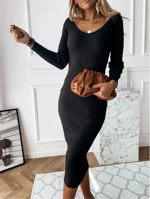 Robe Midi Moulante en Maille Côtelée Solène - Noir / XS