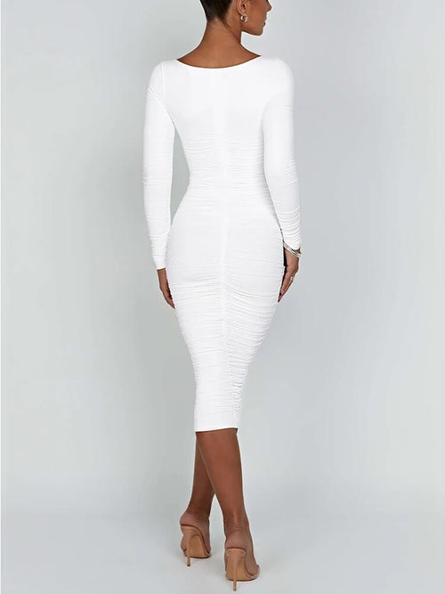 Robe Midi Plissée à Col Carré Alba