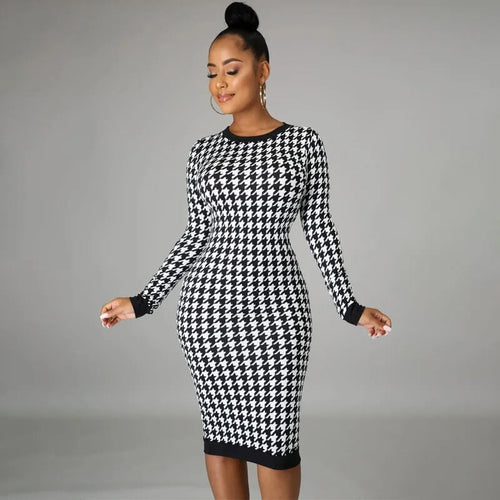 Robe Moulante Pied-de-Poule Elvire