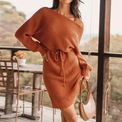 Robe Pull à Col Large et Ceinture Oriane