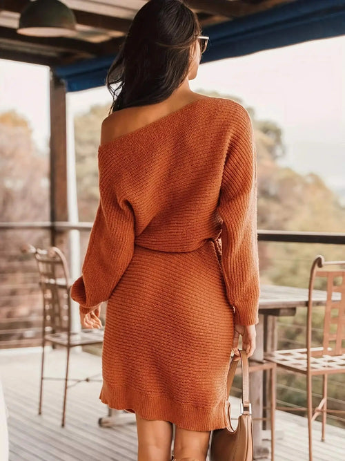 Robe Pull à Col Large et Ceinture Oriane