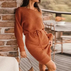 Robe Pull à Col Large et Ceinture Oriane - Orange / XS