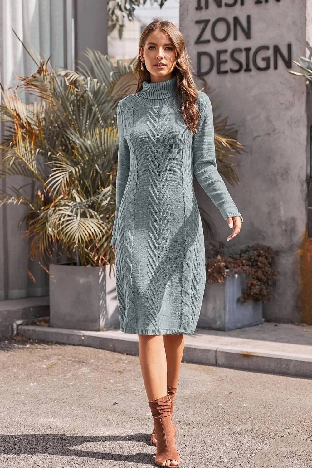 Robe Pull en Maille Torsadée Maëlle-Gris Sauge-