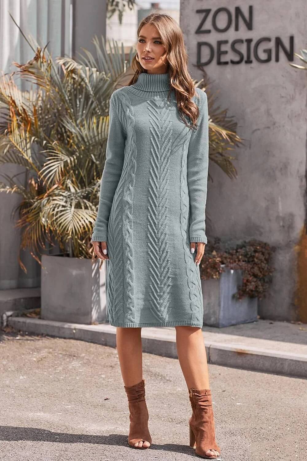 Robe Pull en Maille Torsadée Maëlle-Gris Sauge-