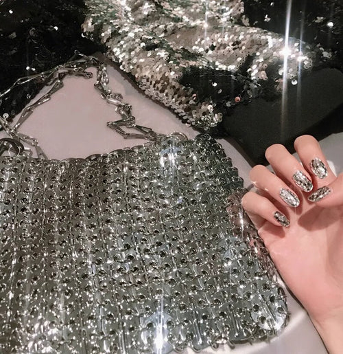 Sac Bandoulière en Maille Métallique Jacinthe - Argent