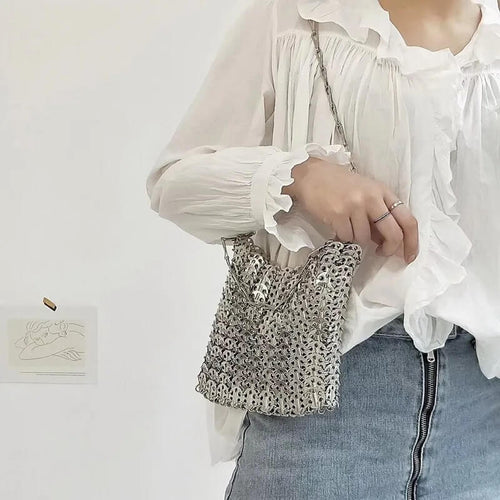 Sac Bandoulière en Maille Métallique Jacinthe - Argent