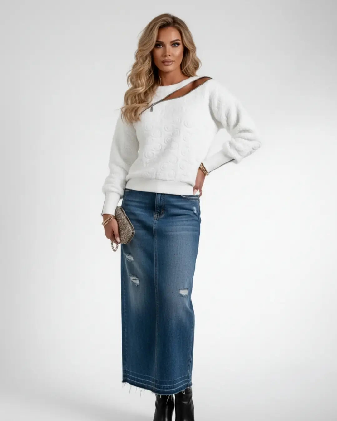 Sweat Effet Texturé Naelise-Blanc-