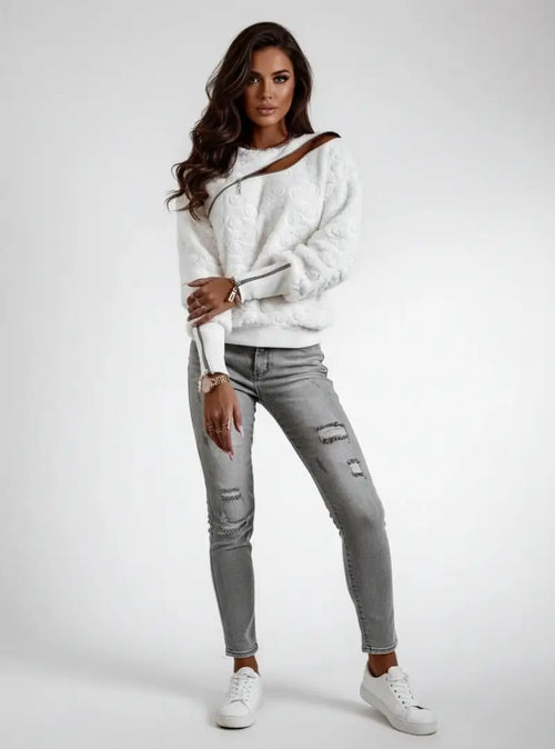 Sweat Effet Texturé Naelise - Blanc / 34