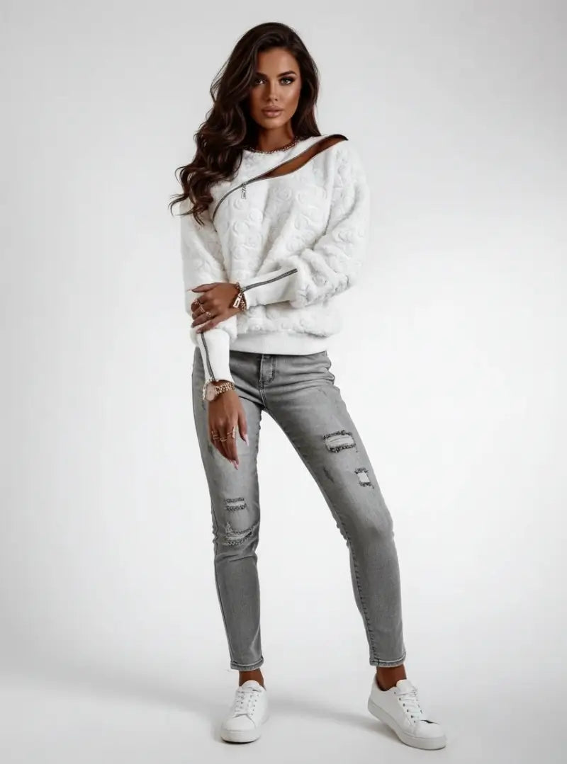 Sweat Effet Texturé Naelise-Blanc-