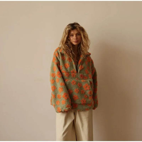 Sweat Polaire à Motifs et Col Zippé Florine