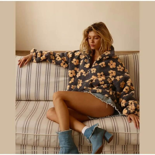 Sweat Polaire à Motifs et Col Zippé Florine
