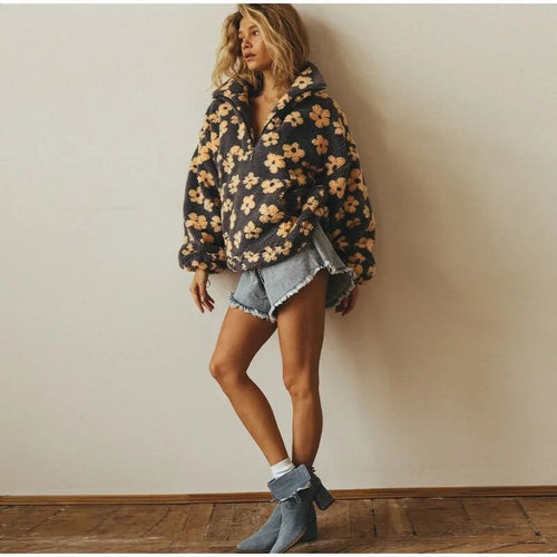 Sweat Polaire à Motifs et Col Zippé Florine