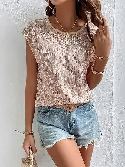 Top à Sequins Sans Manches Marlène - Abricot / 34
