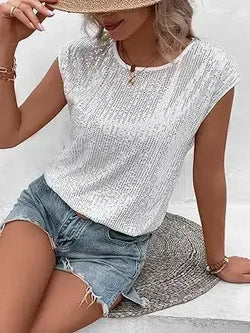 Top à Sequins Sans Manches Marlène - Blanc / 34