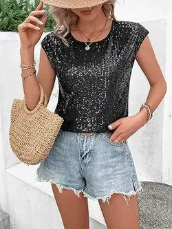 Top à Sequins Sans Manches Marlène - Noir / 34