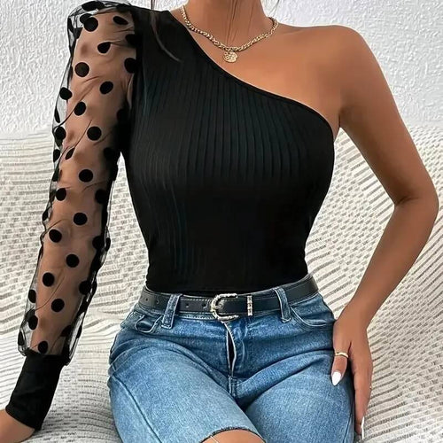 Top Asymétrique en Tulle à Pois Isaure