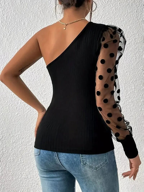 Top Asymétrique en Tulle à Pois Isaure