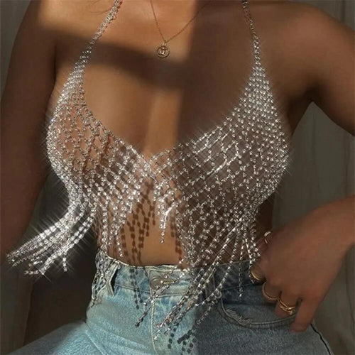 Top Bijou à Franges en Strass Armor - Argent