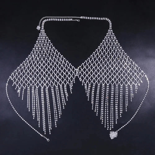 Top Bijou à Franges en Strass Armor - Argent