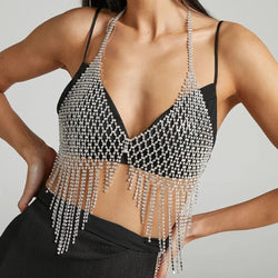 Top Bijou à Franges en Strass Armor - Argent