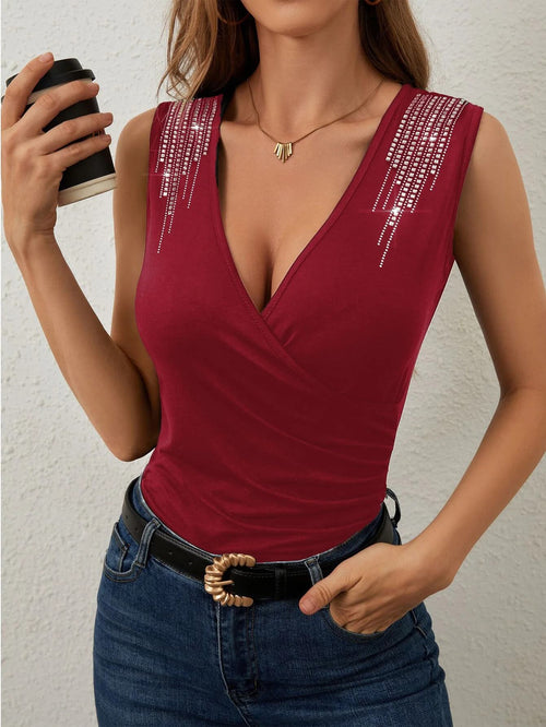 Top Cache-Cœur Sans Manches à Strass Isaure - Rouge / 34