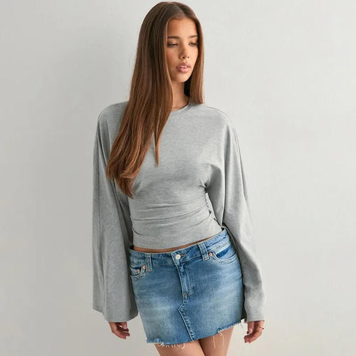 Top Crop Manches Chauve-Souris Eloriane - Gris Sauge / 34