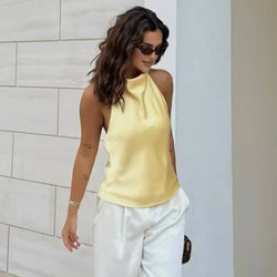 Top en Satin à Col Drapé Aveline - Jaune / 34