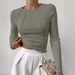 Top Manches Longues à Coutures Contrastées Céleste - Gris / 34