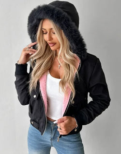 Veste Courte à Capuche Fausse Fourrure Cléo - Noir / 34