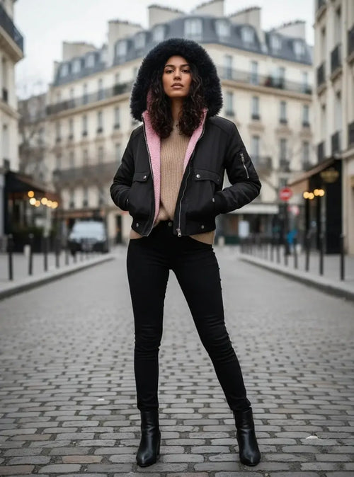 Veste Courte à Capuche Fausse Fourrure Cléo