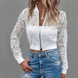 Veste Courte en Dentelle Ajourée Sloane - Blanc / XS