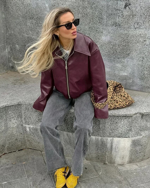 Veste Courte en Similicuir Cléonie