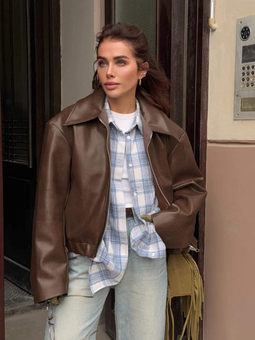 Veste Courte en Similicuir Cléonie - Brun / 34