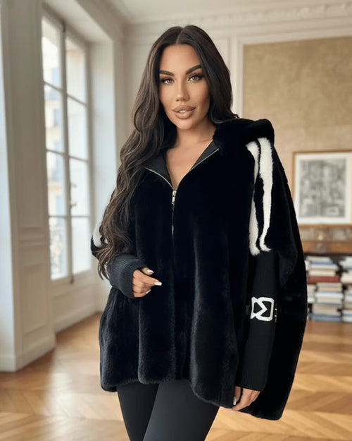 Veste Fausse Fourrure à Capuche Maelith - Noir / 34