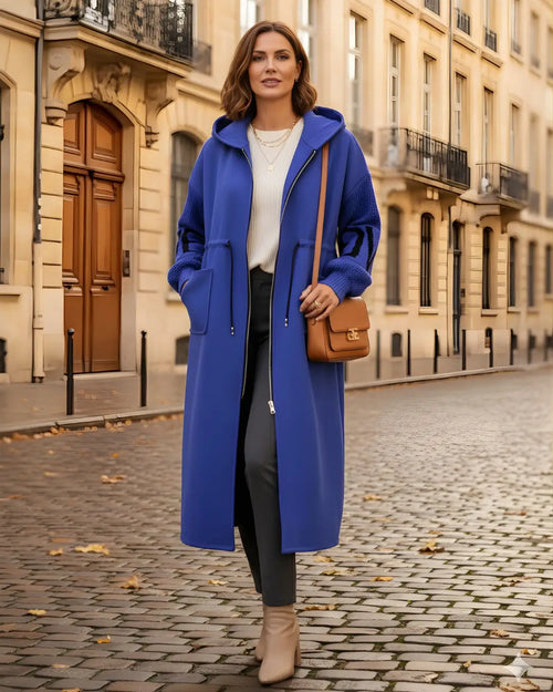 Veste Longue Bi-Matière à Capuche Myrlin - Bleu / 34